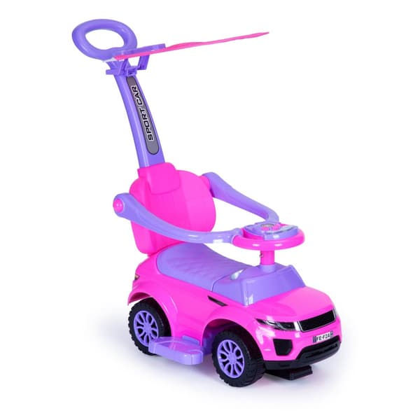 Vogn med skubbestang pink