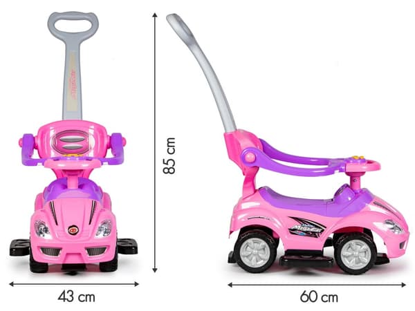 Gåbil 3i1 med musikpanel - Pink - Pushbil