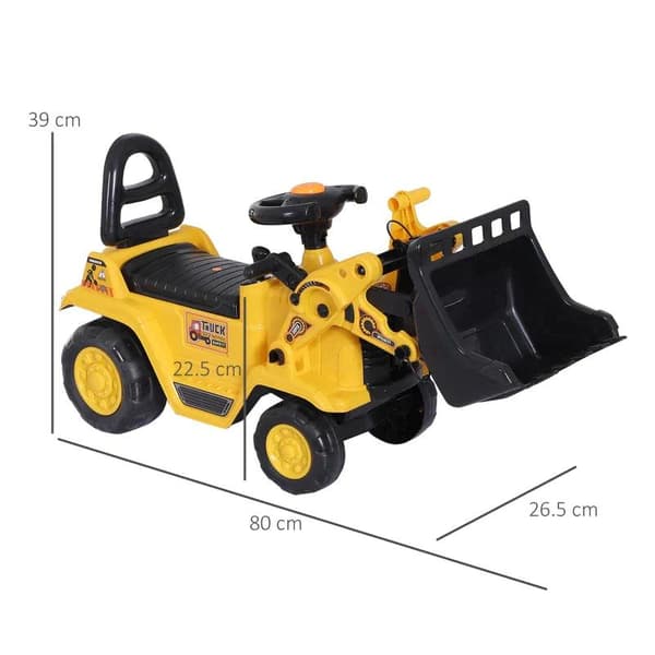Rootz 3-i-1 Trettraktor - Ride-On Bulldozer Digger Tractor - Trækvogn - Legelastbil - PP Plast - Gul - 80 cm x 26,5 cm x 39 cm