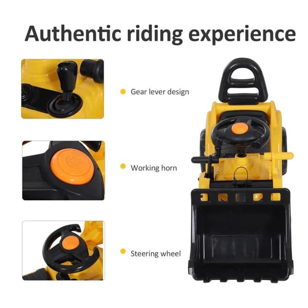 Rootz 3-i-1 Trettraktor - Ride-On Bulldozer Digger Tractor - Trækvogn - Legelastbil - PP Plast - Gul - 80 cm x 26,5 cm x 39 cm