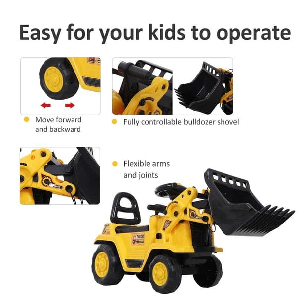 Rootz 3-i-1 Trettraktor - Ride-On Bulldozer Digger Tractor - Trækvogn - Legelastbil - PP Plast - Gul - 80 cm x 26,5 cm x 39 cm