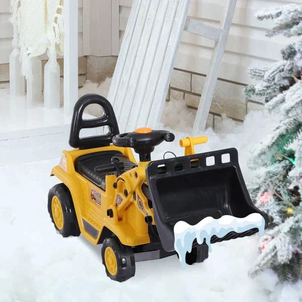 Rootz 3-i-1 Trettraktor - Ride-On Bulldozer Digger Tractor - Trækvogn - Legelastbil - PP Plast - Gul - 80 cm x 26,5 cm x 39 cm