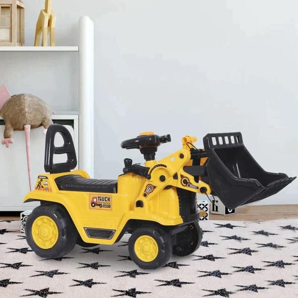 Rootz 3-i-1 Trettraktor - Ride-On Bulldozer Digger Tractor - Trækvogn - Legelastbil - PP Plast - Gul - 80 cm x 26,5 cm x 39 cm