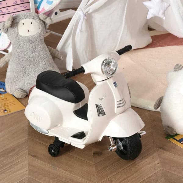 Rootz VESPA - Sähkömoottoripyörä - Lasten moottoripyörä - Sähköajoneuvo - LED-valo - Metalli - Valkoinen - 66,5 x 38 x 52 cm