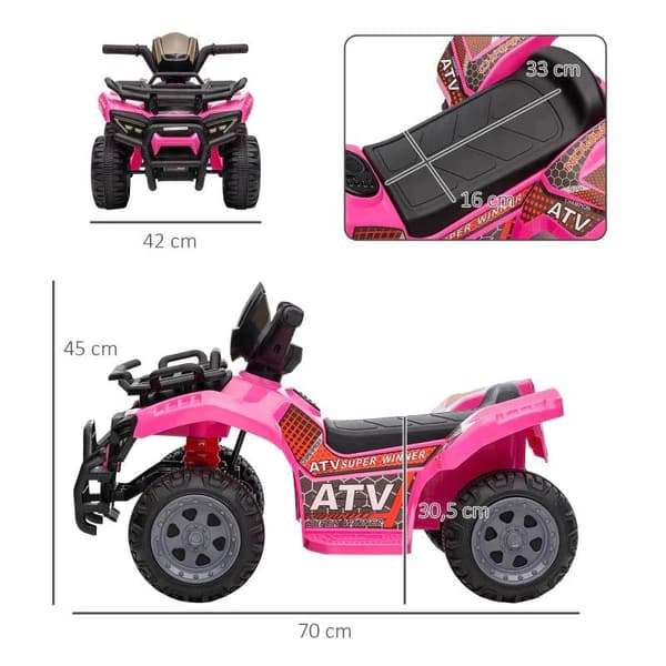 Rootz Elfordon för barn - Elmotorcykel - Mini Elektrisk Quad - Elektrisk ATV-vagn för barn - LED-frontljus - Rosa - 70 x 42 x 45 cm