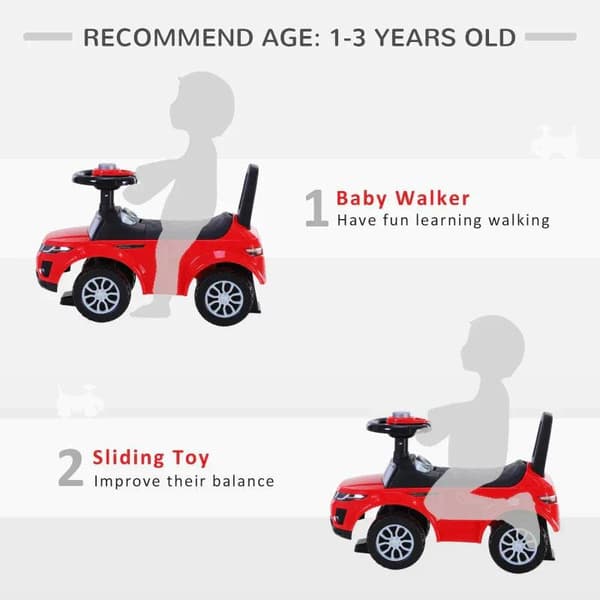 Rootz 3-in-1 Ride On Car - Jalka lattiaan - Äänitorvi - Ohjaus - Pyörä - Ei sähköä - Käsikirja - Istuimen alla säilytys - Punainen