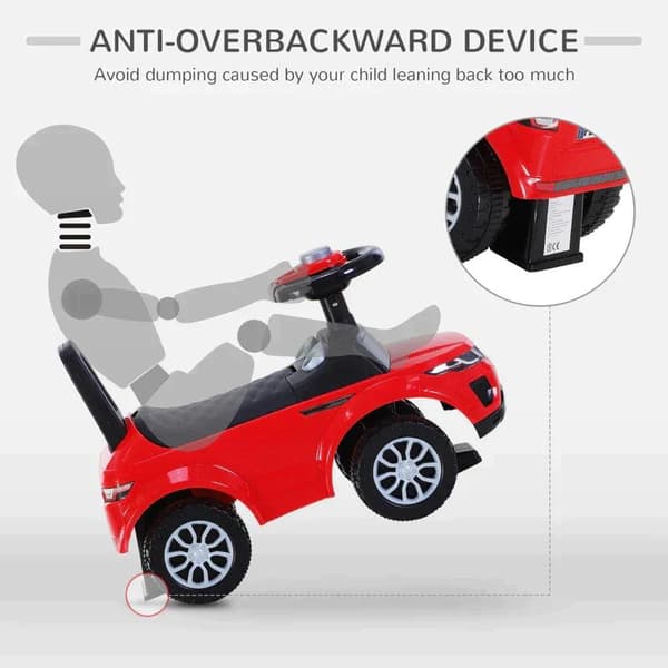 Rootz 3-in-1 Ride On Car - Jalka lattiaan - Äänitorvi - Ohjaus - Pyörä - Ei sähköä - Käsikirja - Istuimen alla säilytys - Punainen