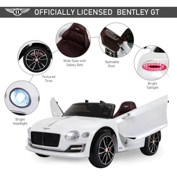 Rootz elbil til børn - Bentley Gt - Fjernbetjening - Hvid - 108 X 60 X 43 Cm