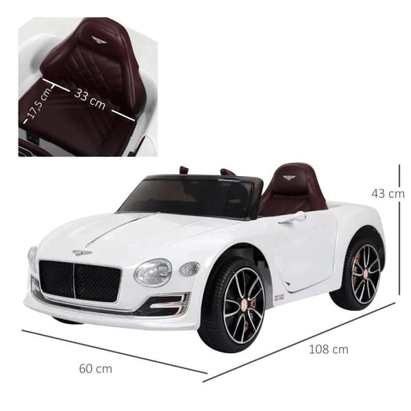Rootz elbil til børn - Bentley Gt - Fjernbetjening - Hvid - 108 X 60 X 43 Cm