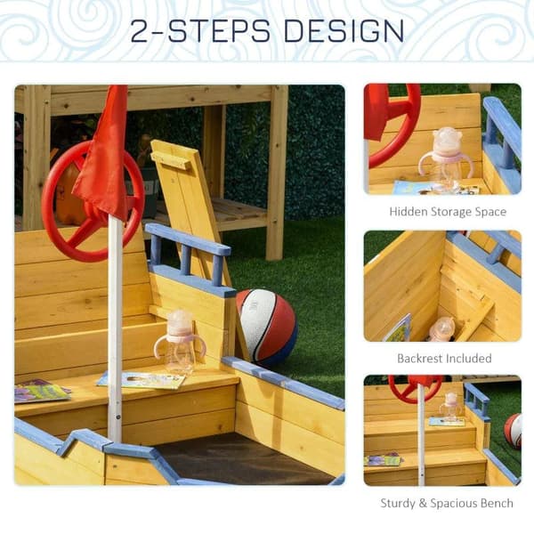 Rootz Sandpit Pirate Ship Design - Luonnollinen, Sininen - Kuusi, Pp - 62,2 cm x 30,7 cm x 17,91 cm