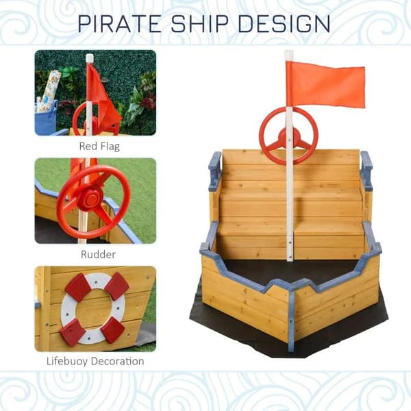 Rootz Sandpit Pirate Ship Design - Luonnollinen, Sininen - Kuusi, Pp - 62,2 cm x 30,7 cm x 17,91 cm