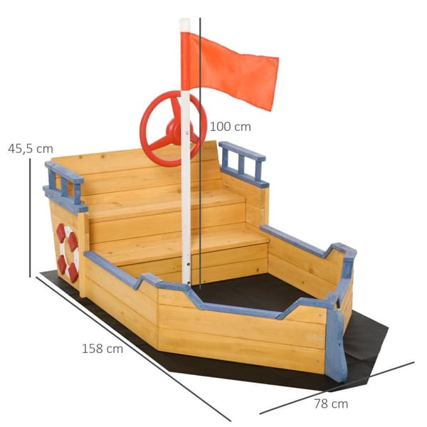 Rootz Sandpit Pirate Ship Design - Luonnollinen, Sininen - Kuusi, Pp - 62,2 cm x 30,7 cm x 17,91 cm