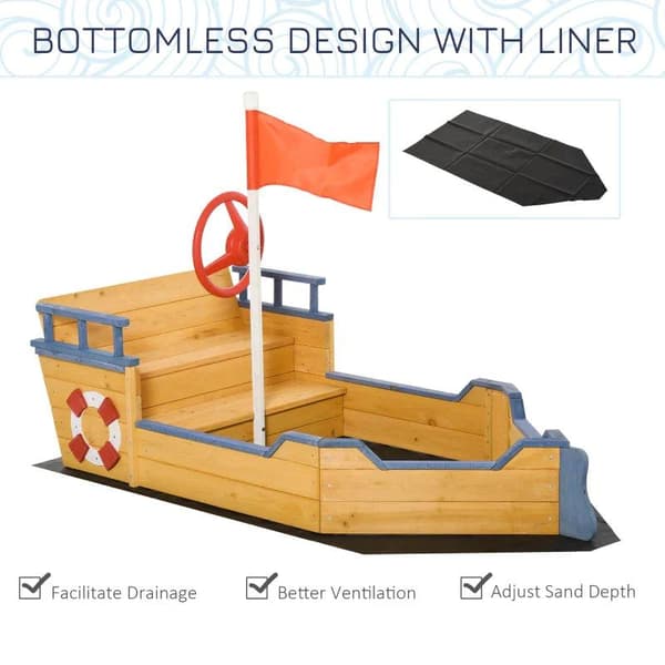 Rootz Sandpit Pirate Ship Design - Luonnollinen, Sininen - Kuusi, Pp - 62,2 cm x 30,7 cm x 17,91 cm