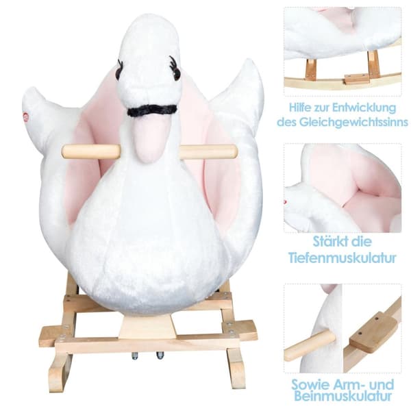 Rootz Rocking Animal Swan - Pinkki, Valkoinen - Pehmo, Puu, Teräs - 23,62 cm x 12,59 cm x 21,65 cm