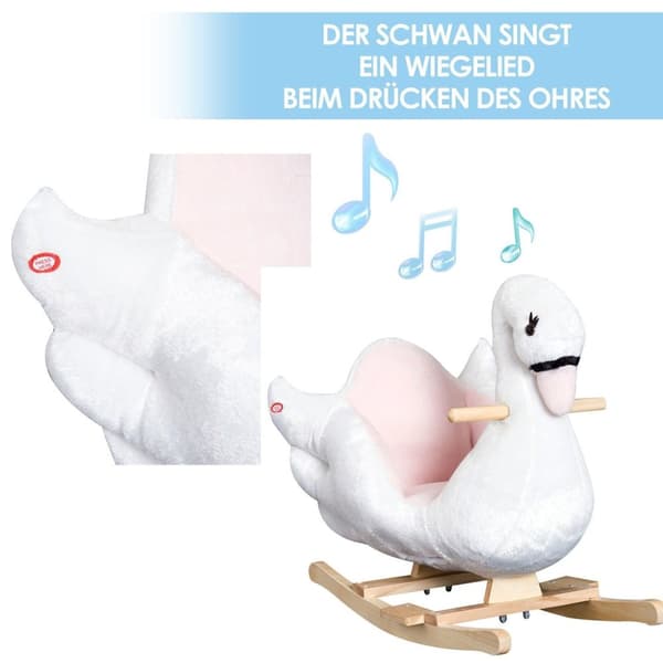 Rootz Rocking Animal Swan - Pinkki, Valkoinen - Pehmo, Puu, Teräs - 23,62 cm x 12,59 cm x 21,65 cm