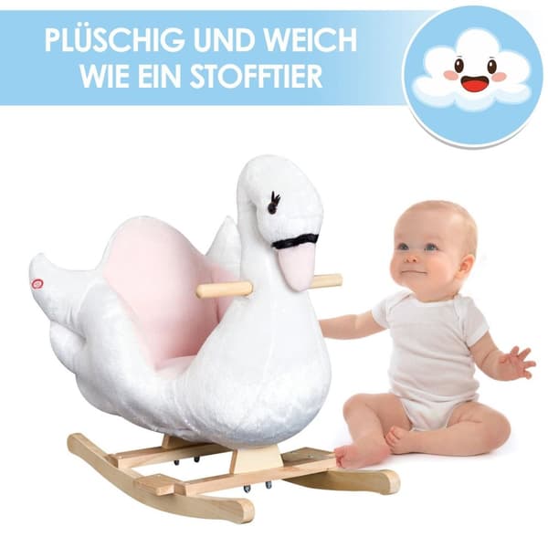 Rootz Rocking Animal Swan - Pinkki, Valkoinen - Pehmo, Puu, Teräs - 23,62 cm x 12,59 cm x 21,65 cm