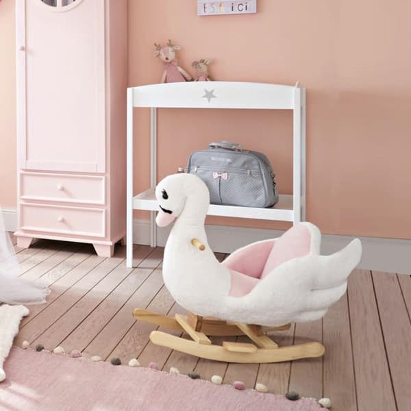 Rootz Rocking Animal Swan - Pinkki, Valkoinen - Pehmo, Puu, Teräs - 23,62 cm x 12,59 cm x 21,65 cm