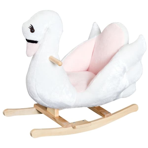 Rootz Rocking Animal Swan - Pinkki, Valkoinen - Pehmo, Puu, Teräs - 23,62 cm x 12,59 cm x 21,65 cm