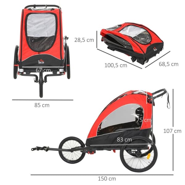 Rootz 3 i 1 børnevogn Jogger - rød, sort - aluminium, Oxford, gummi - 59,05 cm x 33,46 cm x 42,12 cm