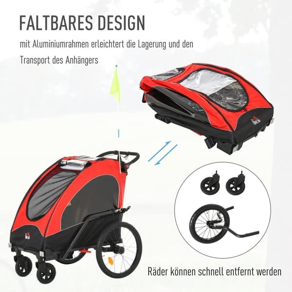 Rootz 3 i 1 børnevogn Jogger - rød, sort - aluminium, Oxford, gummi - 59,05 cm x 33,46 cm x 42,12 cm