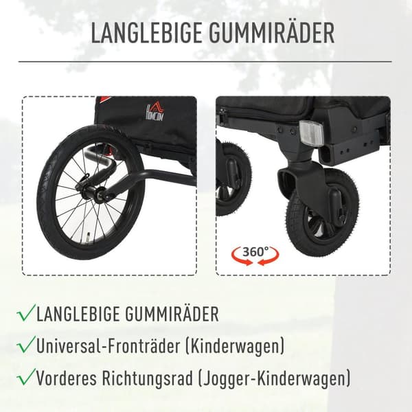 Rootz 3 i 1 børnevogn Jogger - rød, sort - aluminium, Oxford, gummi - 59,05 cm x 33,46 cm x 42,12 cm