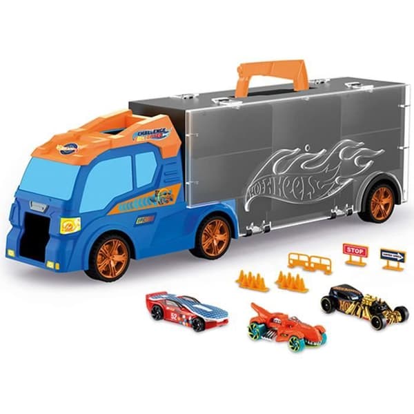 Hot Wheels Transporter Truck + 3 bilar och vägtillbehör