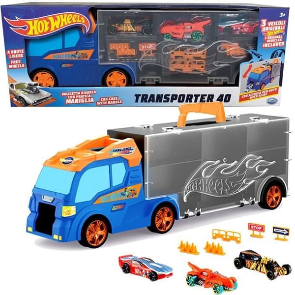 Hot Wheels Transporter Truck + 3 bilar och vägtillbehör