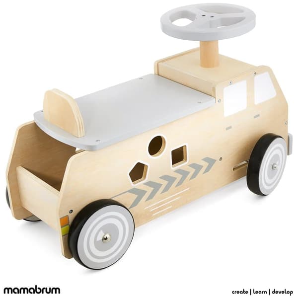 Mamabrum puinen päältäajettava auto lapsille, leluauto, päältäajettava puuauto lapsille, puuauto, palikoilla varustettu auto lapsille, lajittelija