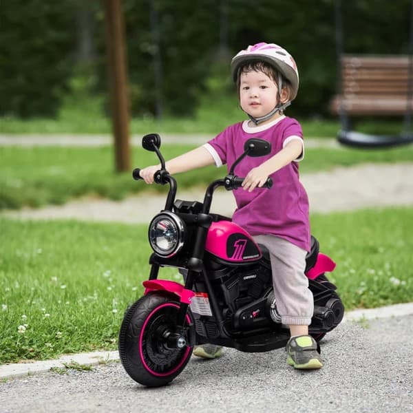 Rootz elektrisk barnmotorcykel - Träningshjul - Strålkastare - 1,5 till 3 Km/h - Barn 1,5 till 3 år - Plast - Rosa - 76L x 42W x 57H cm
