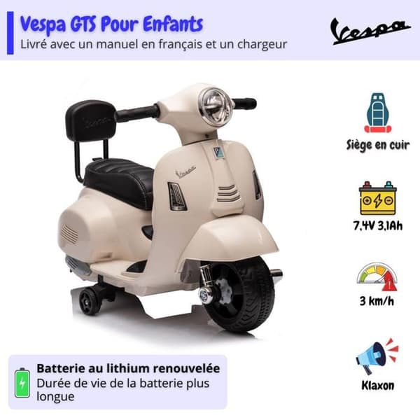 El-scooter för barn - Vespa GTS - 6V - 1 till 3 år - Vit