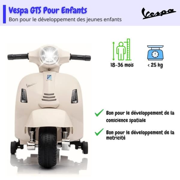 El-scooter för barn - Vespa GTS - 6V - 1 till 3 år - Vit