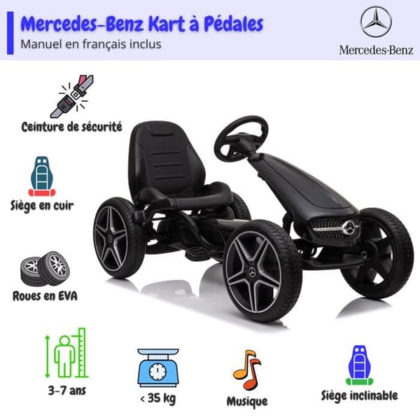 Go Kart med Pedal Mercedes - för Barn - 3 till 7 år - EVA-hjul - Svart