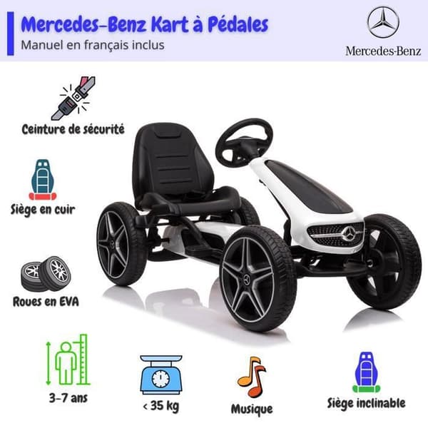 Go-kart med pedaler Mercedes - för barn - 3 till 7 år - EVA-hjul - Vit