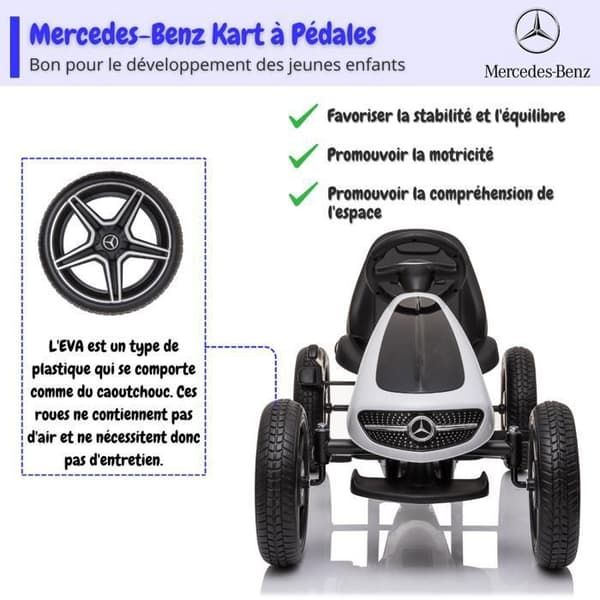 Go-kart med pedaler Mercedes - för barn - 3 till 7 år - EVA-hjul - Vit
