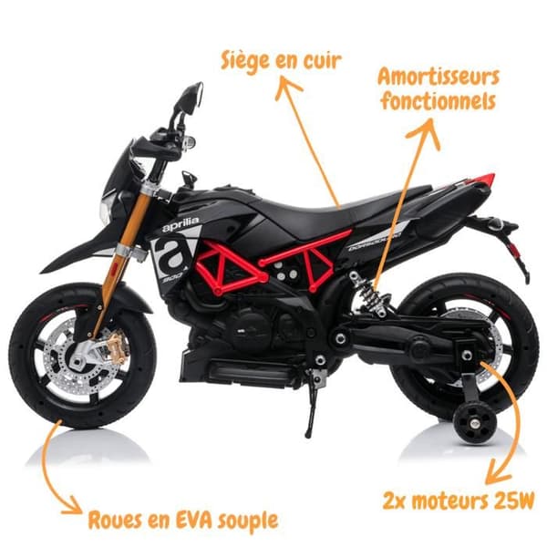 Barnhybridmotorn - Aprilia Dorsoduro 900 - 3 till 6 år - 12V - Svart