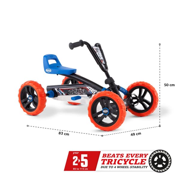 BERG Buzzy Nitro Gokart - 2 till 5 år - Justerbart Sadel - Blå/Orange