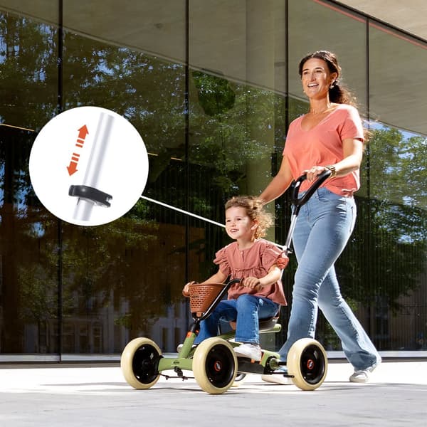 BERG Buzzy Retro Gokart - 2 till 5 år - Justerbart Sadel - Grön - inkl. tryckstång