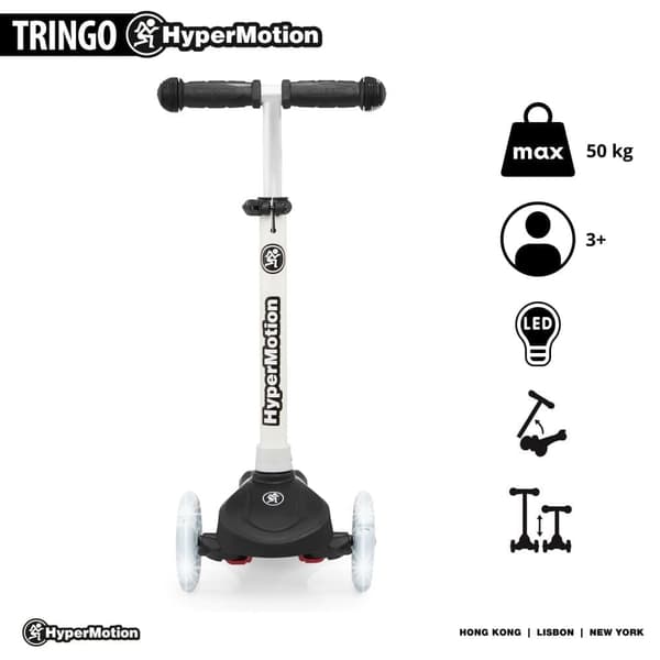 HyperMotion trehjulet løbehjul til børn 3-8 år, TRINGO, skridsikker, justerbar løbehjul til piger, drenge 3+, max. Bæreevne 50 kg, Sort