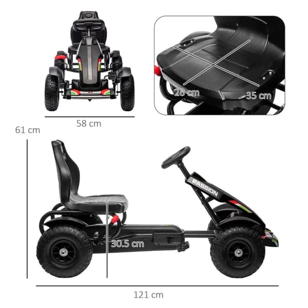 Rootz Barn Go-Kart - Justerbart säte - Handbroms - Gokart & pedalfordon - Plast - Metall - Svart - 121 x 58 x 61 cm