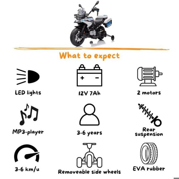Elektrisk motorcykel för barn - BMW F850 GS - 12V - 3 till 6 år - Vit