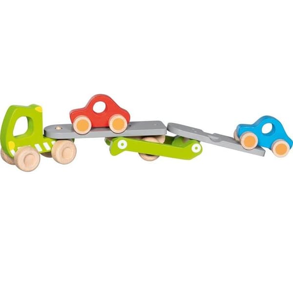 Barnleksak - Goki - Biltransporter lastbil - 2 träfordon - 28 cm - Blandat