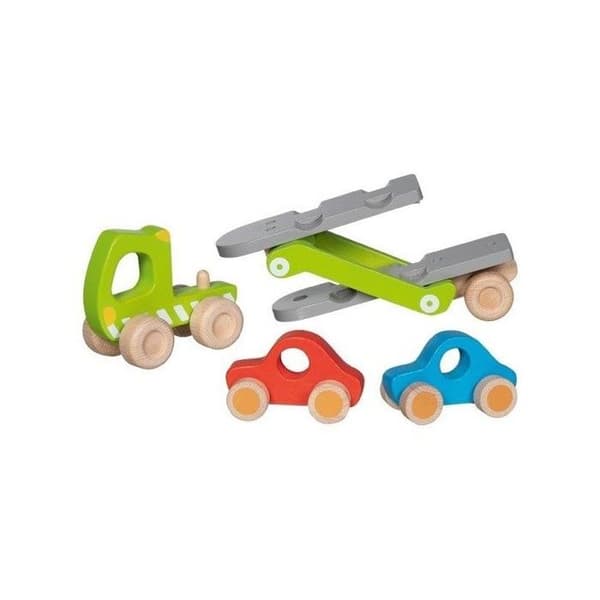Barnleksak - Goki - Biltransporter lastbil - 2 träfordon - 28 cm - Blandat