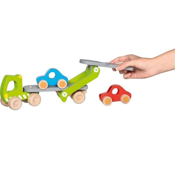 Barnleksak - Goki - Biltransporter lastbil - 2 träfordon - 28 cm - Blandat