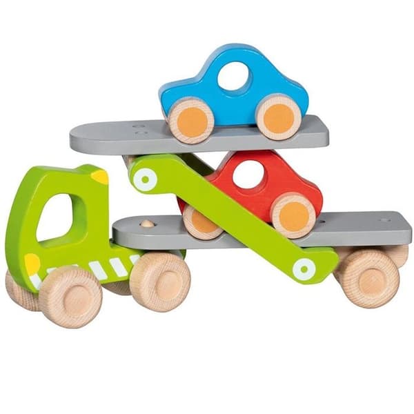 Barnleksak - Goki - Biltransporter lastbil - 2 träfordon - 28 cm - Blandat
