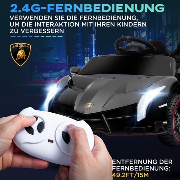 Rootz elektrisk børnebil - Licenseret Lamborghini Veneno - Ride-on bil til børn - Fjernbetjening - Musikafspiller - 111 cm x 61 cm x 45 cm - Sort