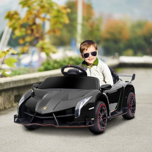 Rootz elektrisk børnebil - Licenseret Lamborghini Veneno - Ride-on bil til børn - Fjernbetjening - Musikafspiller - 111 cm x 61 cm x 45 cm - Sort