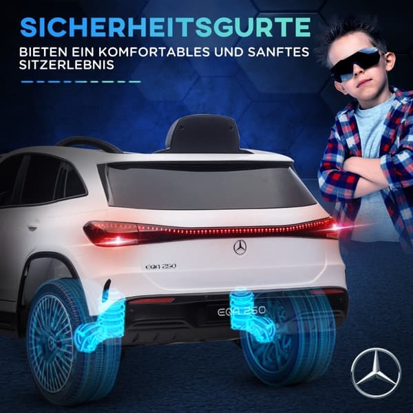 Rootz elektrisk børnebil - Licenseret Mercedes-Benz EQA - Ride-On-bil til børn - Musik & forlygter - Fjernbetjening - 111,5 cm x 69 cm x 52,5 cm - Hvi
