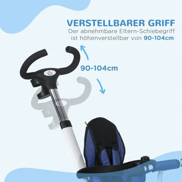 Rootz 6-i-1 trehjulet cykel til børn - Trike til børn - Toddler Cykel - Push Bar - Solsejl - Refleksstrimler - 112 cm x 50 cm x 104 cm - Mørkeblå