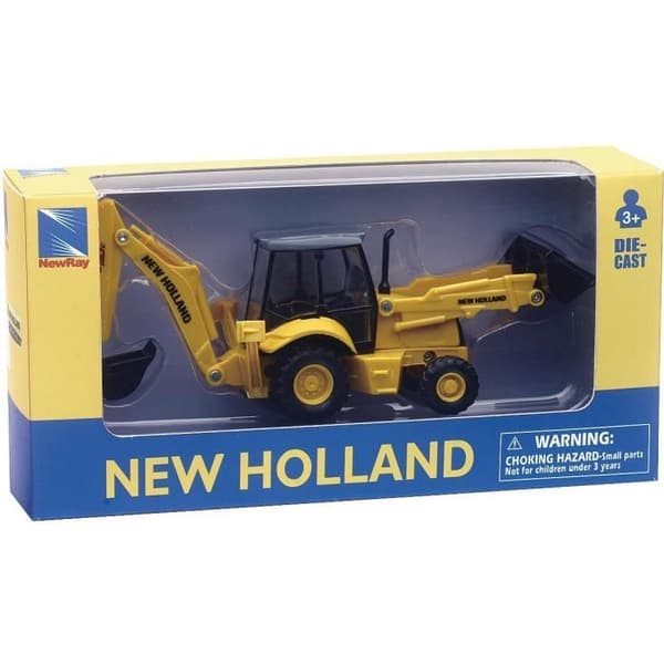 Grävlastare bilset - NEW RAY - New Holland B 110C - Gul - Formgjuten - 10,1x5x20,5 cm