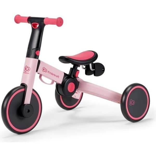 Kinderkraft 4TRIKE 3 i 1 trehjuling - Rosa - För barn i åldrarna 1 till 5 år - Vikbar och utbyggbar